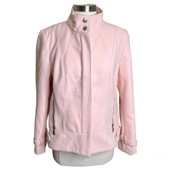 Chicos Jacket Womens 1 Medium Blush Pink Fleece Moto Zip Up Mock Neck - Picture 1 of 13